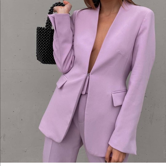 ZARA CO-ORDLILAC V NECK BLAZER& PANTS SIZE XS. NWT